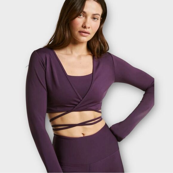 Year of Ours Recycled Wrap Top Long Sleeve in Deep Plum Women’s Size XS NWT - Picture 1 of 7